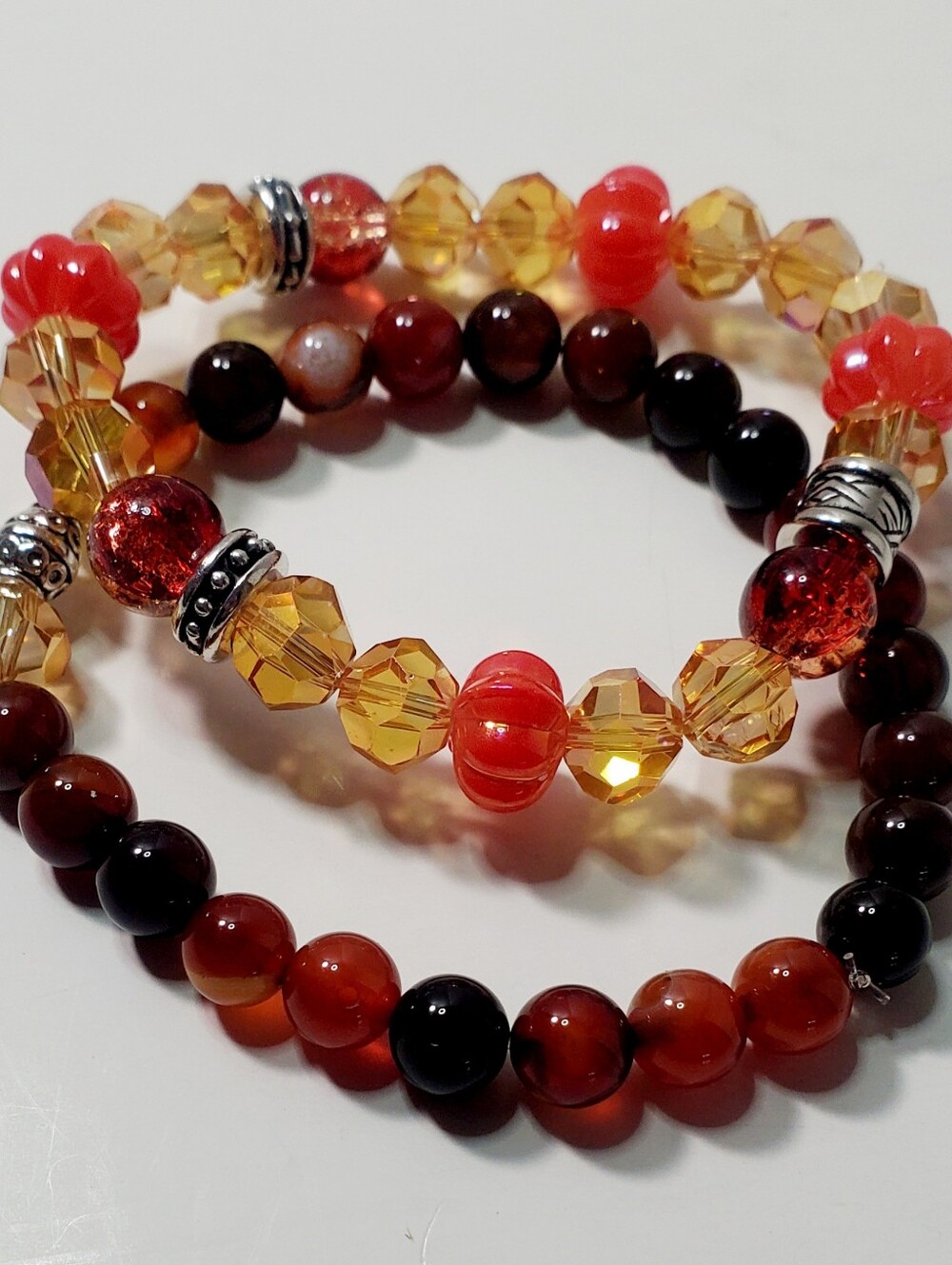 Beaded Stretch Bracelet Stack in Red and Gold